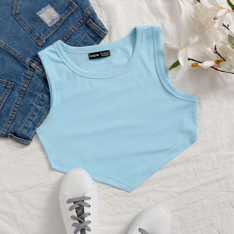 

Hanky Hem Crop Tank Top, Baby blue