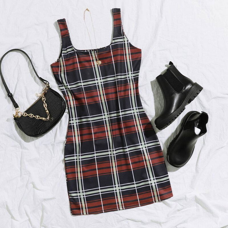 

Plaid Pattern Bodycon Dress, Multicolor