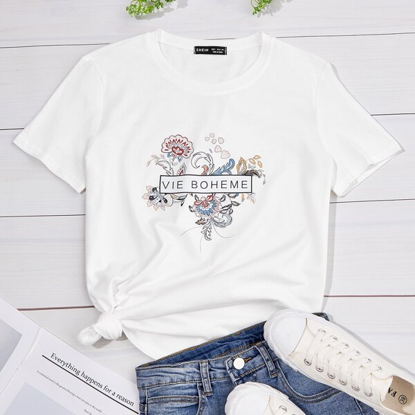 

Letter & Floral Graphic Tee, White