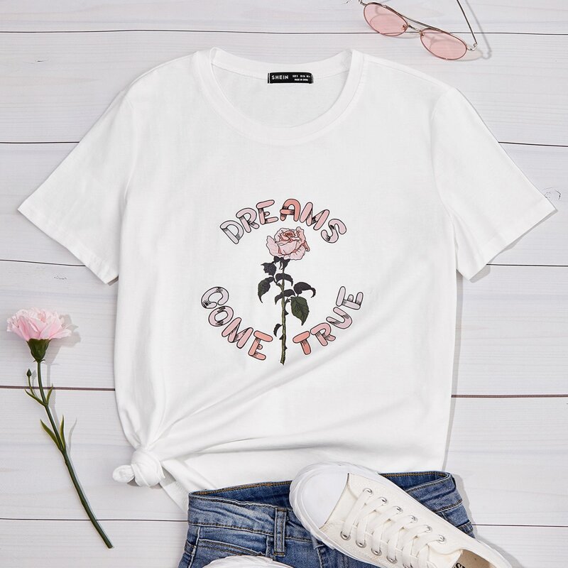 

Letter & Floral Graphic Tee, White