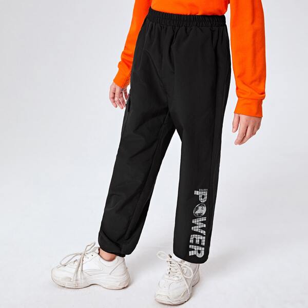 

Boys Letter Graphic Wind Pants, Black