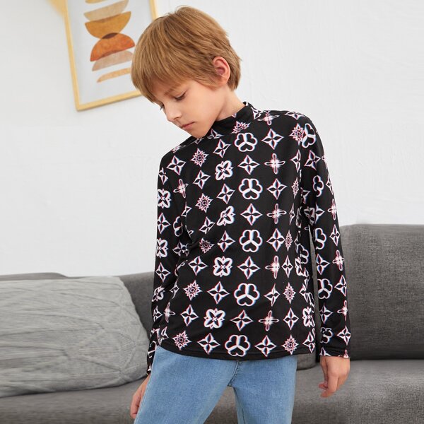 

Boys Mock Neck All Over Print Tee, Multicolor