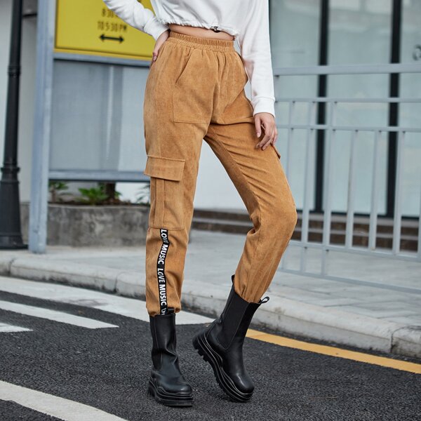 

Corduroy Letter Tape Cargo Pants, Camel
