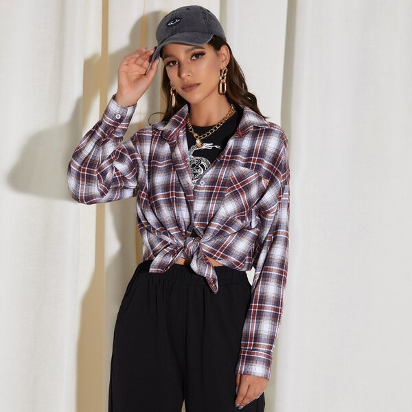 

Drop Shoulder Tartan Blouse, Multicolor