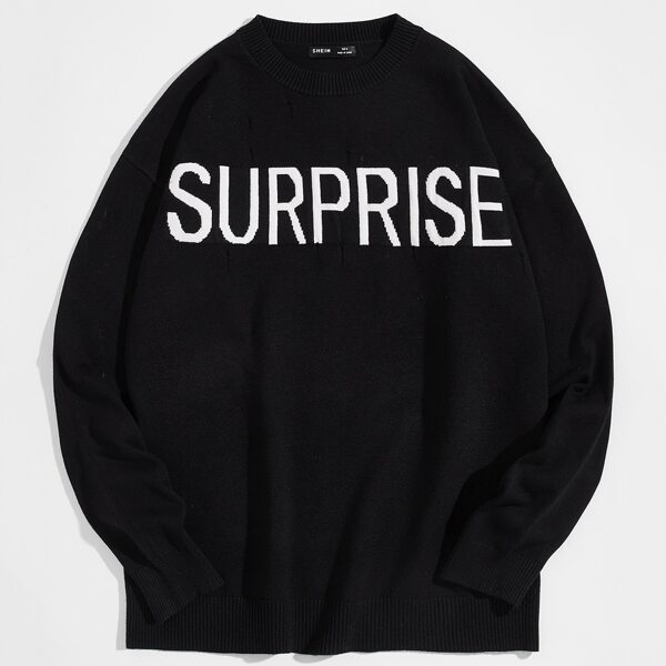 

Men Letter Pattern Sweater, Black