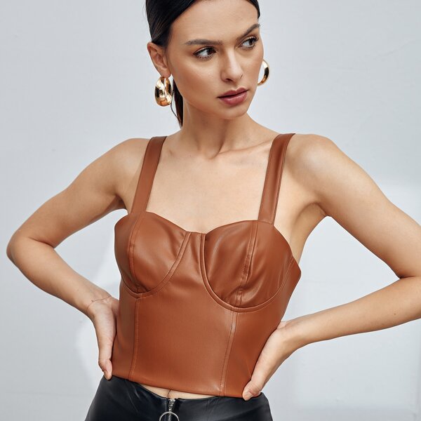 

O-ring PU Leather Cami Top, Rust brown