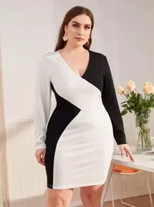 SHEIN Vestido ajustado de dos colores - Blanco y Negro - Ver 1