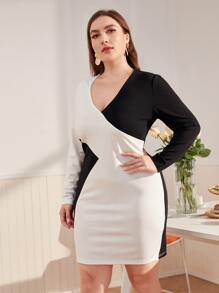 SHEIN Vestido ajustado de dos colores - Blanco y Negro - Ver 3