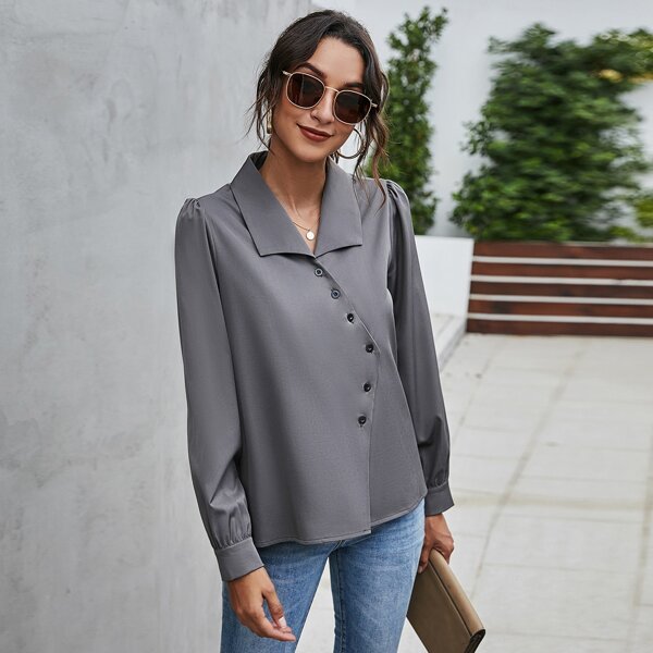 

Button Front Solid Top, Dark grey