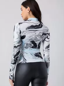 SHEIN Essnce Mock Neck Marble Print Top - Multicolor - View 2
