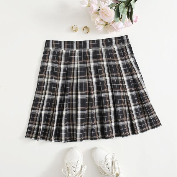 

Plus Tartan Plaid Mini Pleated Skirt, Multicolor