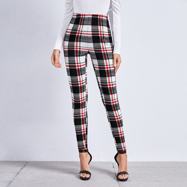 

Elastic Waist Plaid Leggings, Multicolor