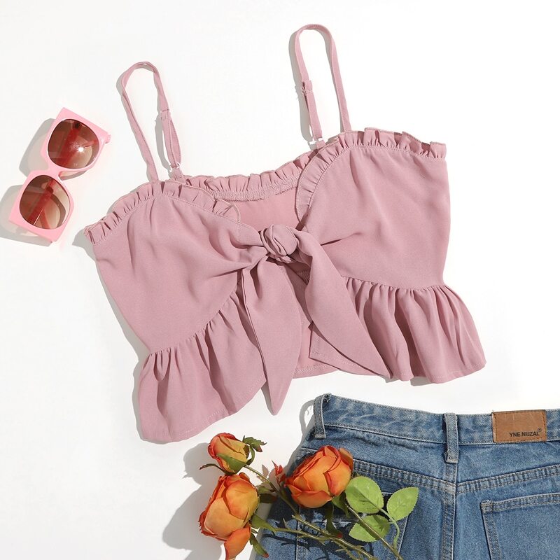 

Ruffle Hem Tie Front Cami Top, Dusty pink