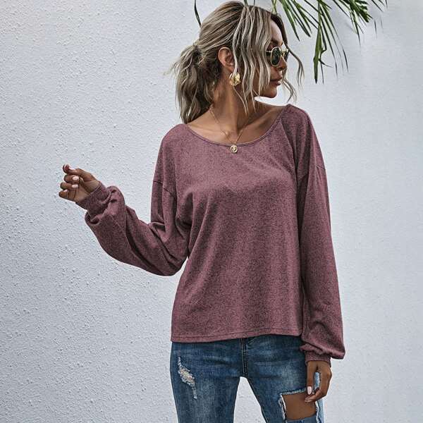 

Drop Shoulder Twist Back Tee, Mauve purple