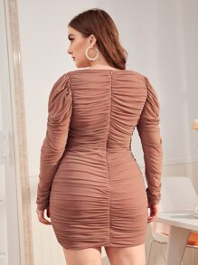 SHEIN Belle Plus Sweetheart Neck Ruched Detail Dress - Dusty Pink - View 2