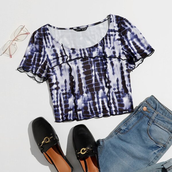 

Tie Dye Lettuce Trim Crop Tee, Multicolor