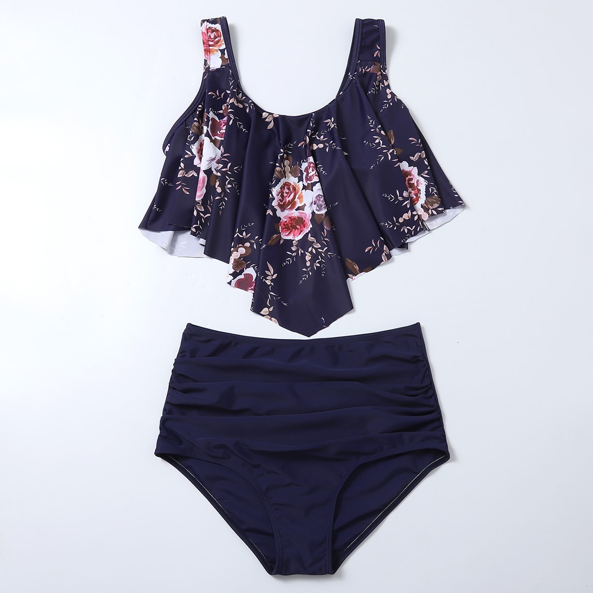 Image of Floral Hanky Hem Ruched Bikini Swimsuit