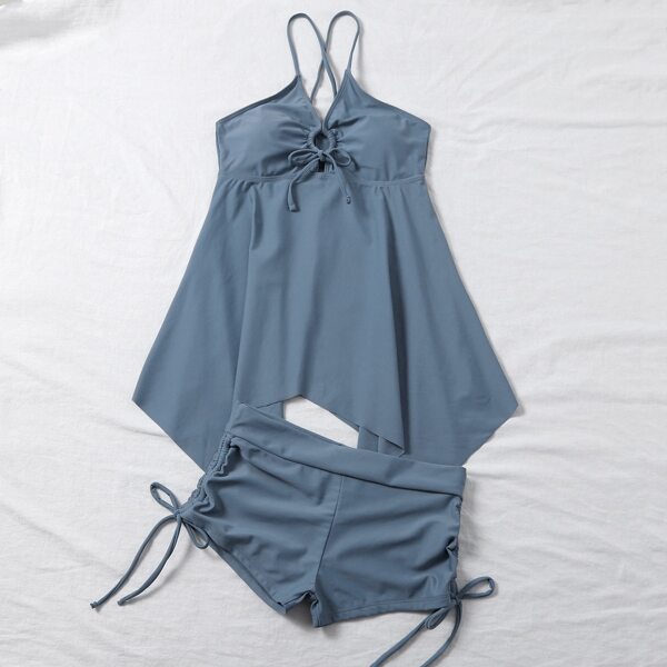 

Cut-out Knot Detail Bikini Swimsuit, Dusty blue