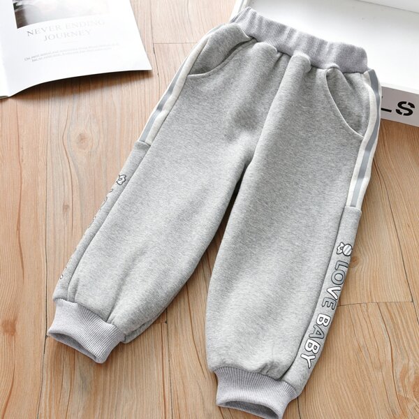 

Toddler Girls Side Stripe Letter Graphic Sweatpants, Grey
