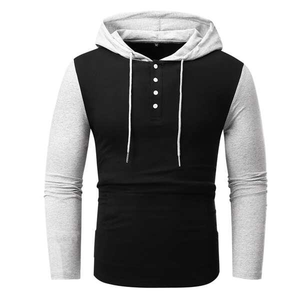 

Men Colorblock Drawstring Hoodie, Black
