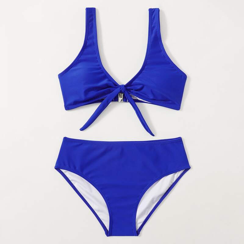 

Solid Tie Front Bikini Swimsuit, Royal blue