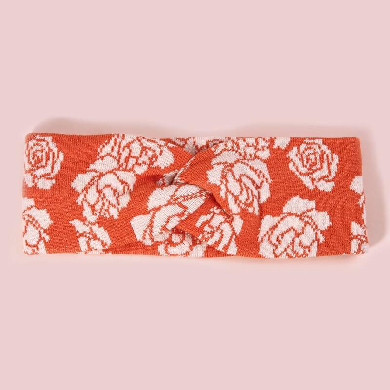 

Rose Pattern Twist Headband, Orange