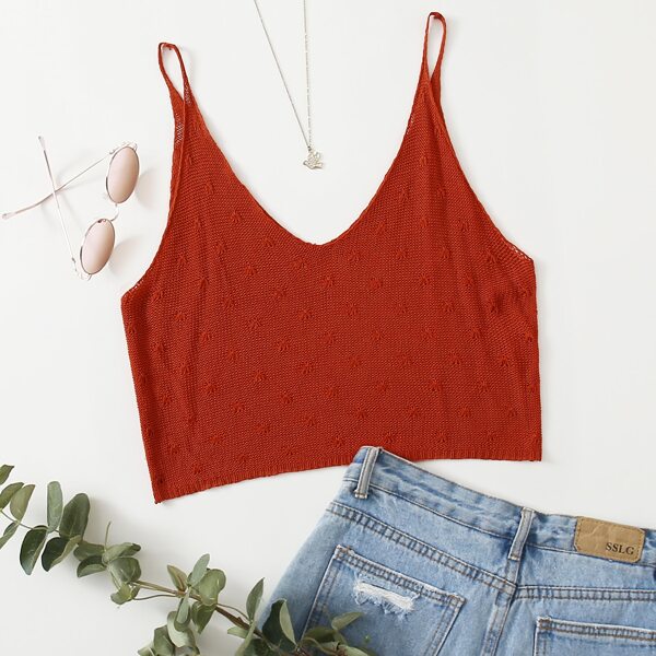 

Double V Neck Crop Knit Top, Orange