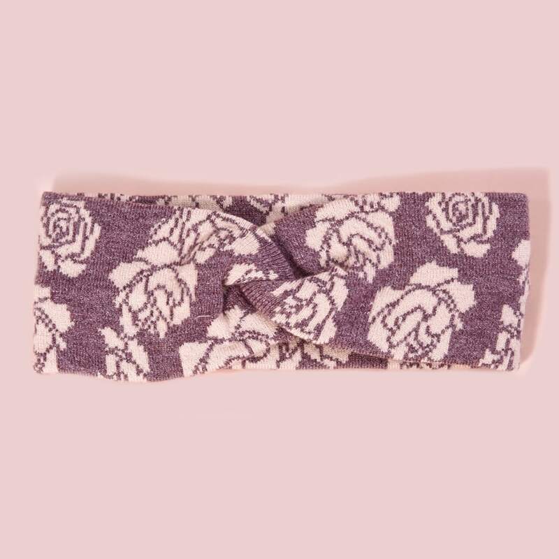 

Rose Pattern Twist Headband, Purple
