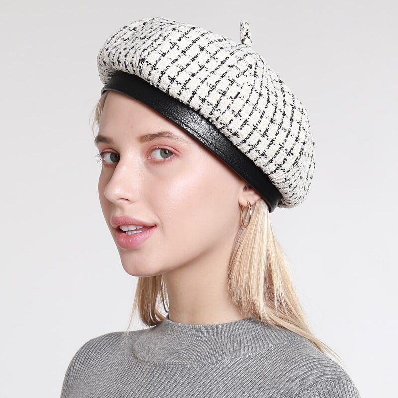 

Plaid Beret Hat, White