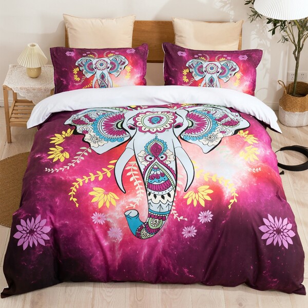 

Elephant Print Bedding Set Without Filler, Multicolor