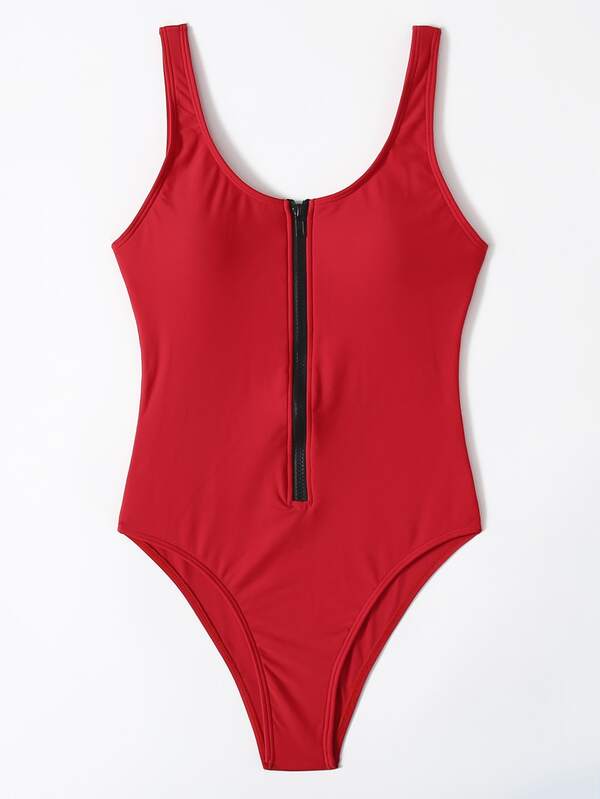Zip Up One Piece Swimsuit Shein Eur