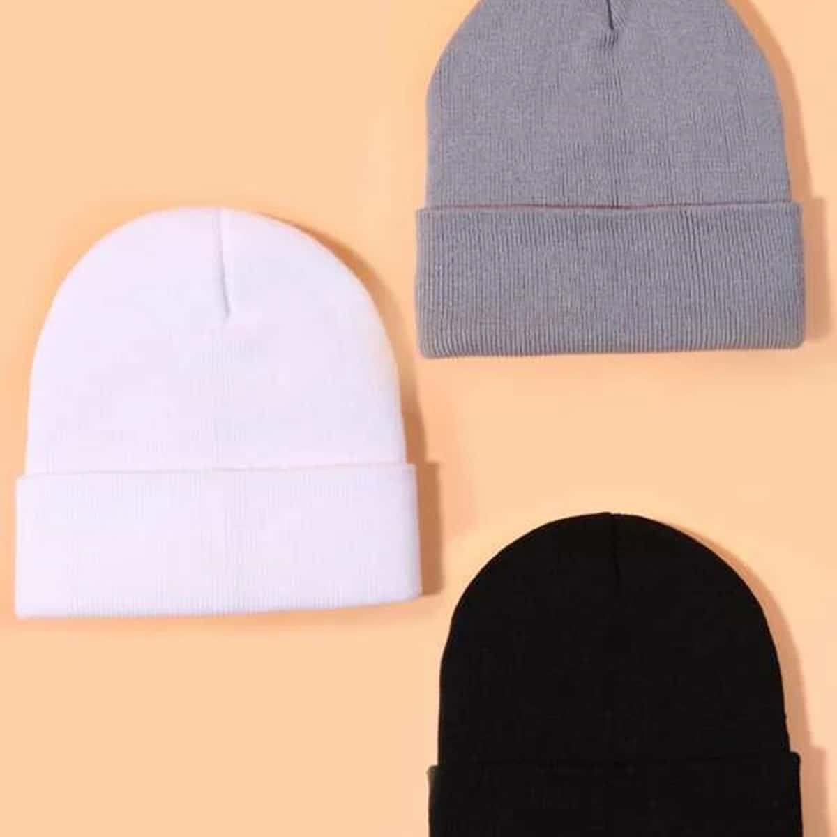 

3pcs Solid Beanie, Multicolor