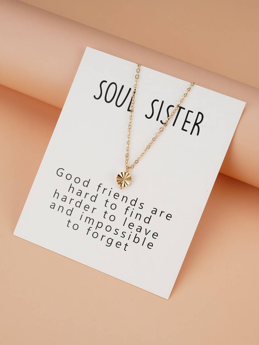 1pc Round Layered Pendant Necklace, Elegant & Versatile Design With Card Gift Packaging For Women