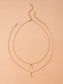 2pcs Lock Charm Necklace - Yellow Gold - View 2