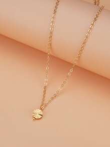 1pc Round Layered Pendant Necklace, Elegant & Versatile Design With Card Gift Packaging For Women