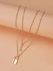 2pcs Lock Charm Necklace - Yellow Gold - View 3