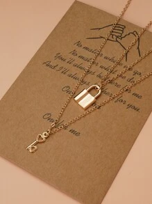 2pcs Lock Charm Necklace - Yellow Gold - View 4
