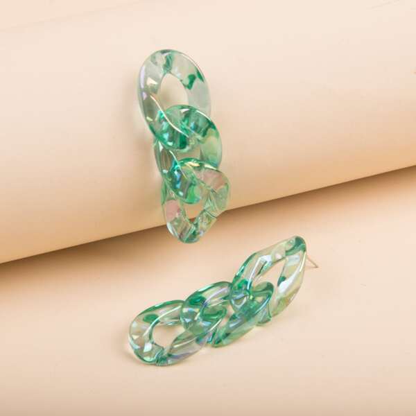 

Chain Design Drop Earrings, Green