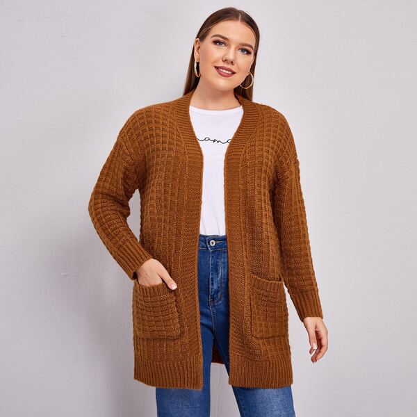 

Кардиган размера плюс с карманом, Коричневые