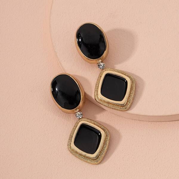 

Rhinestone Decor Geo Drop Earrings, Black