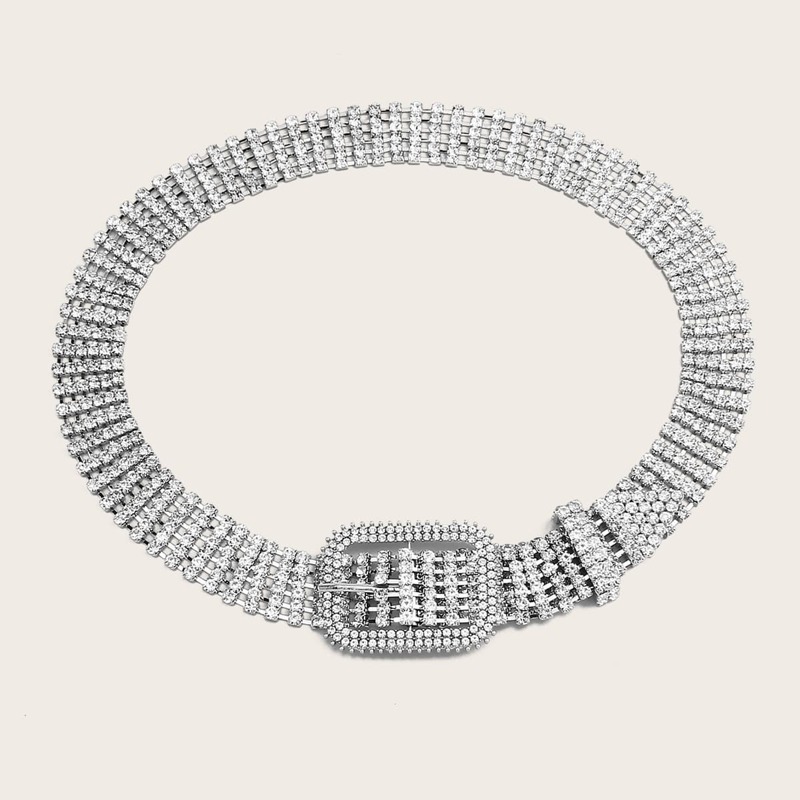 

1pc Rhinestone Design Belt, Silver