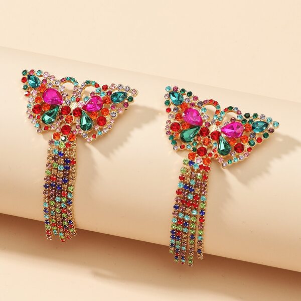 

Rhinestone Butterfly Decor Tassel Drop Earrings, Multicolor