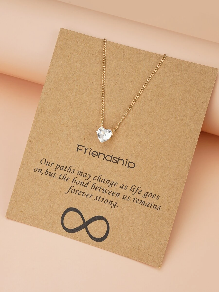 1 件简约优雅铁合金链项链，带水晶心形吊坠，适合送给朋友、另一半、母亲礼物、日常穿着、聚会（卡片包装） - 金黃色 - 查看 1