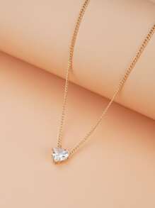 1 件简约优雅铁合金链项链，带水晶心形吊坠，适合送给朋友、另一半、母亲礼物、日常穿着、聚会（卡片包装） - 金黃色 - 查看 3