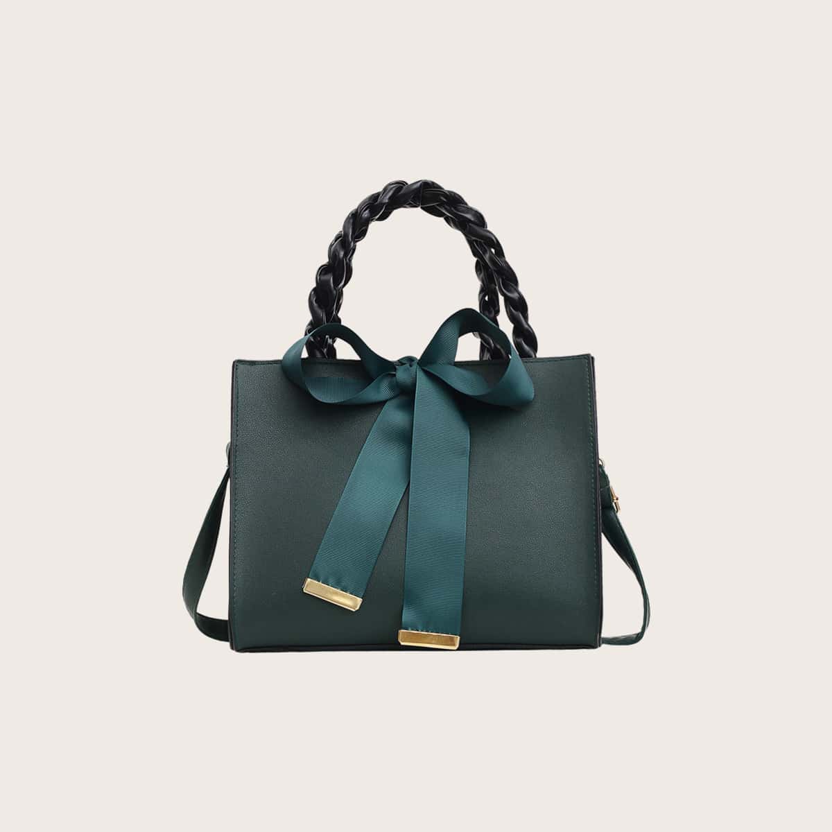 

Solid Bow Tie Satchel Bag, Green