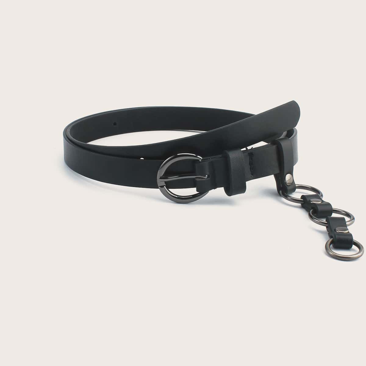 

1pc Ring Design Buckle Belt, Black