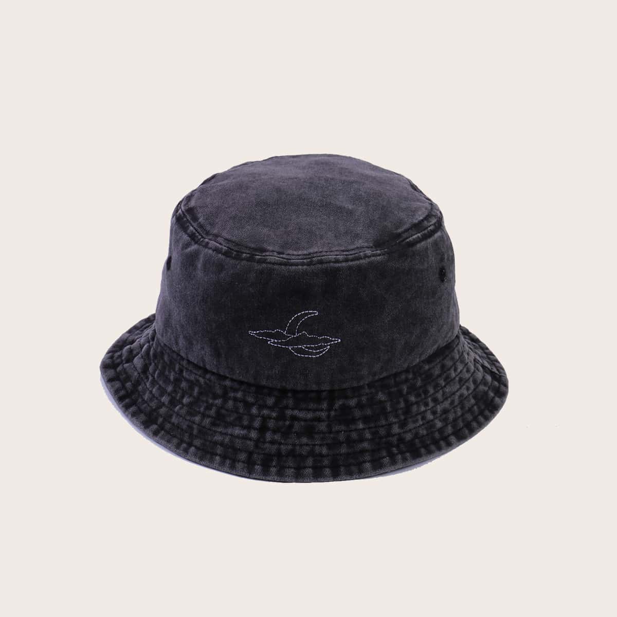 

Moon Embroidery Bucket Hat, Black