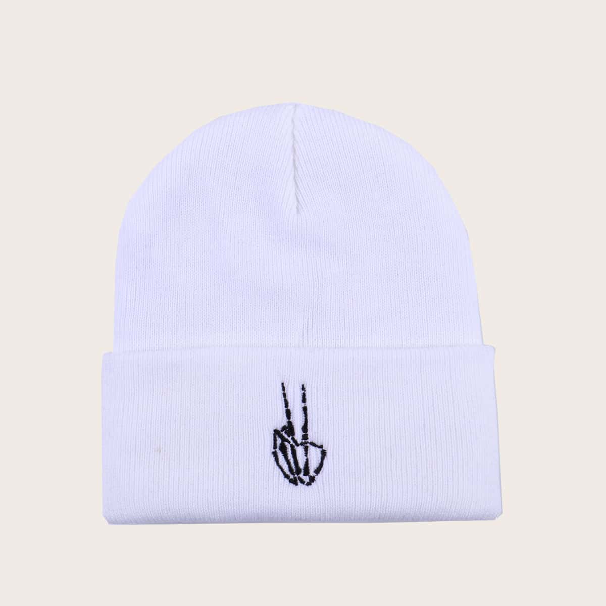 

Skull Embroidery Beanie, White