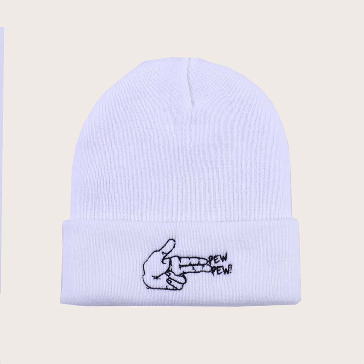 

Hand Embroidery Beanie, White