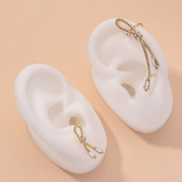 

1pc Rhinestone Decor Ear Cuff & 1pc Stud Earring, Gold